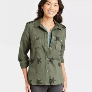 NWOT Knox Rose Olive Green Long Sleeve Utility Shirt Women’s Size M